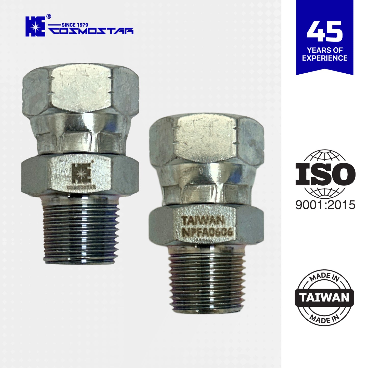 Cosmostar 3/8" NPTF Male x 3/8" NPSM Female Swivel Hydraulic Adapter