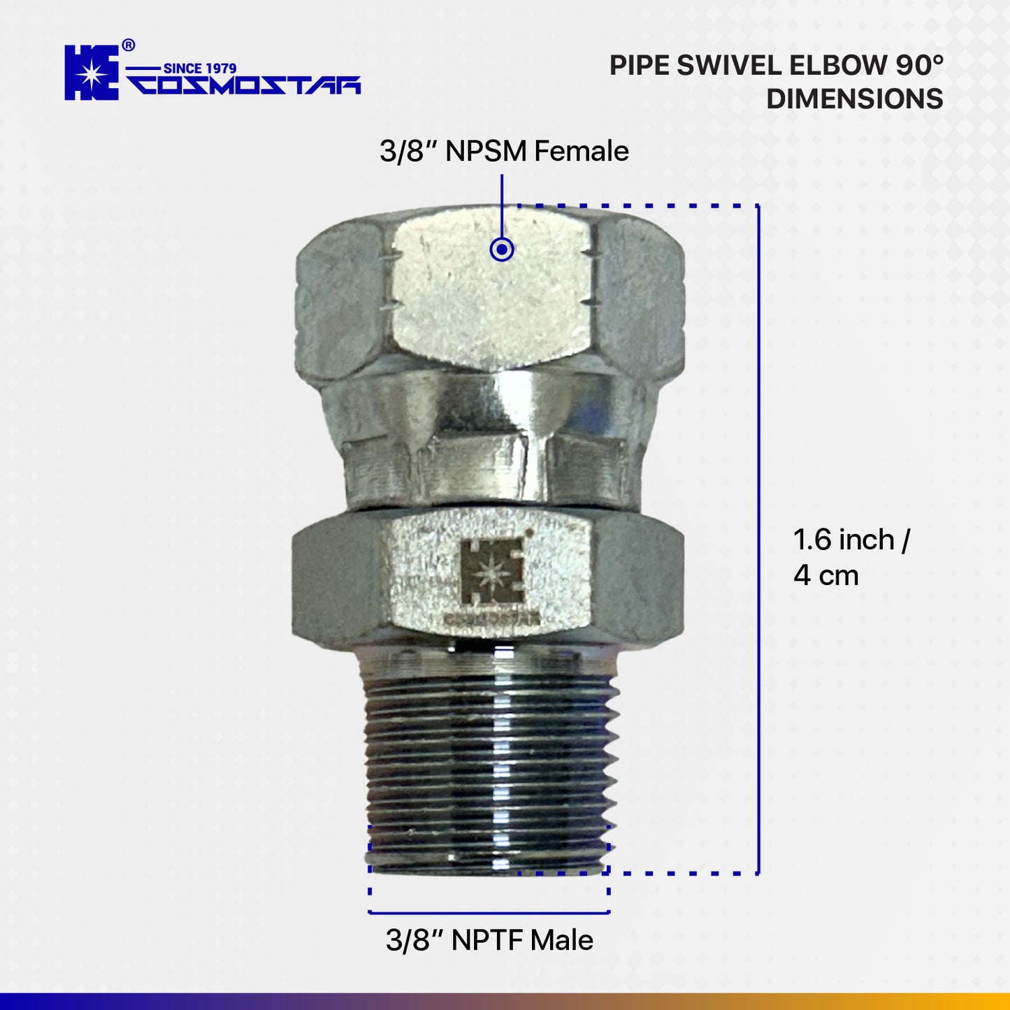 Cosmostar 3/8" NPTF Male x 3/8" NPSM Female Swivel Hydraulic Adapter