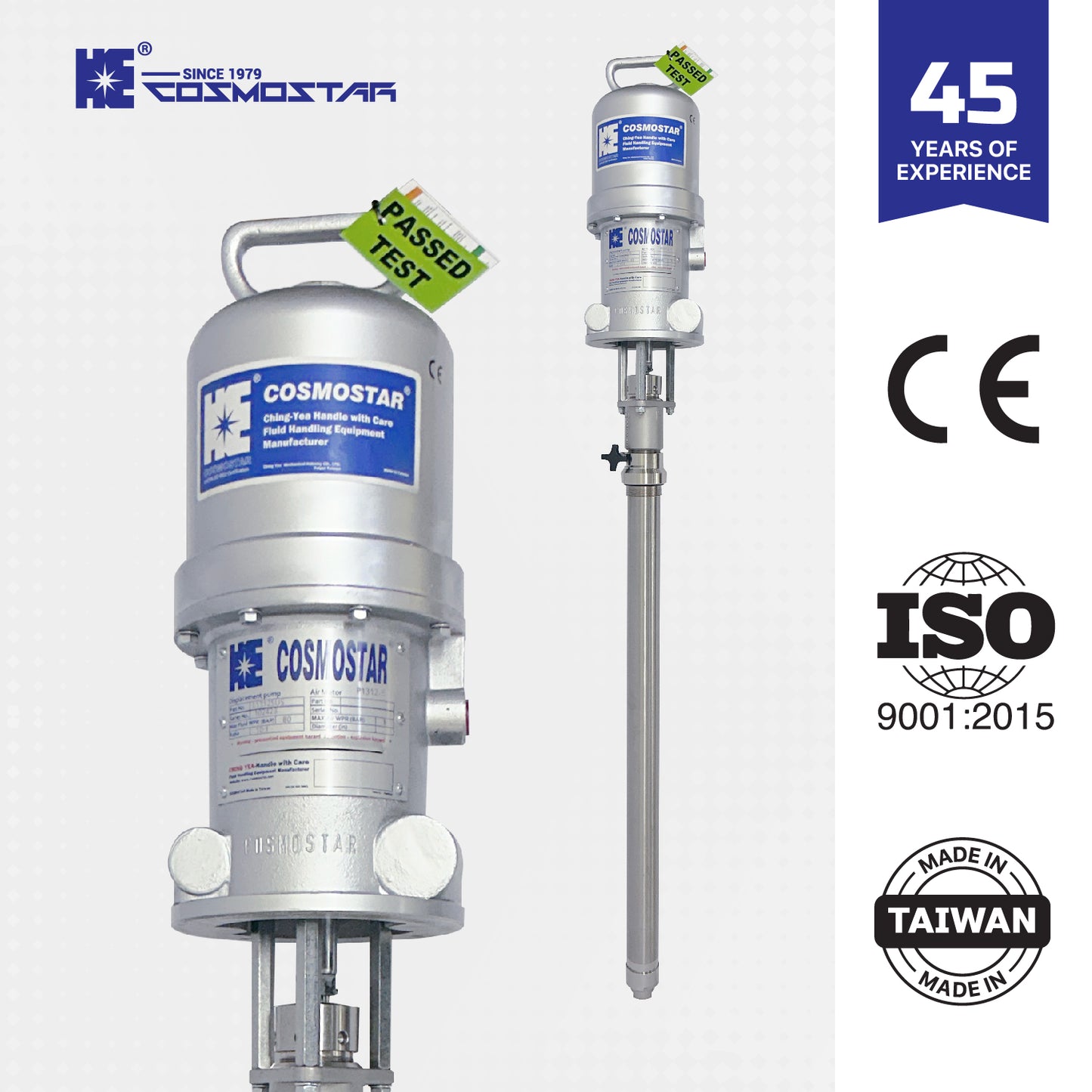 COSMOSTAR P1312 6" 10: 1 55 Gallon Stainless Steel Pneumatic Piston Transfer Drum Pump