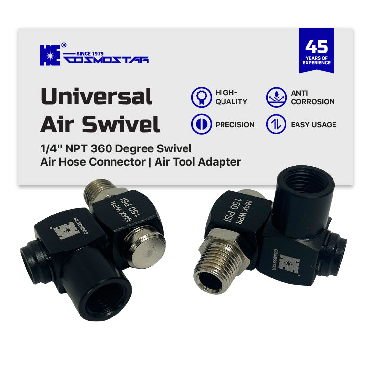 Cosmostar 1/4" NPT 360° Swivel Air Hose Connector (2-Pack)