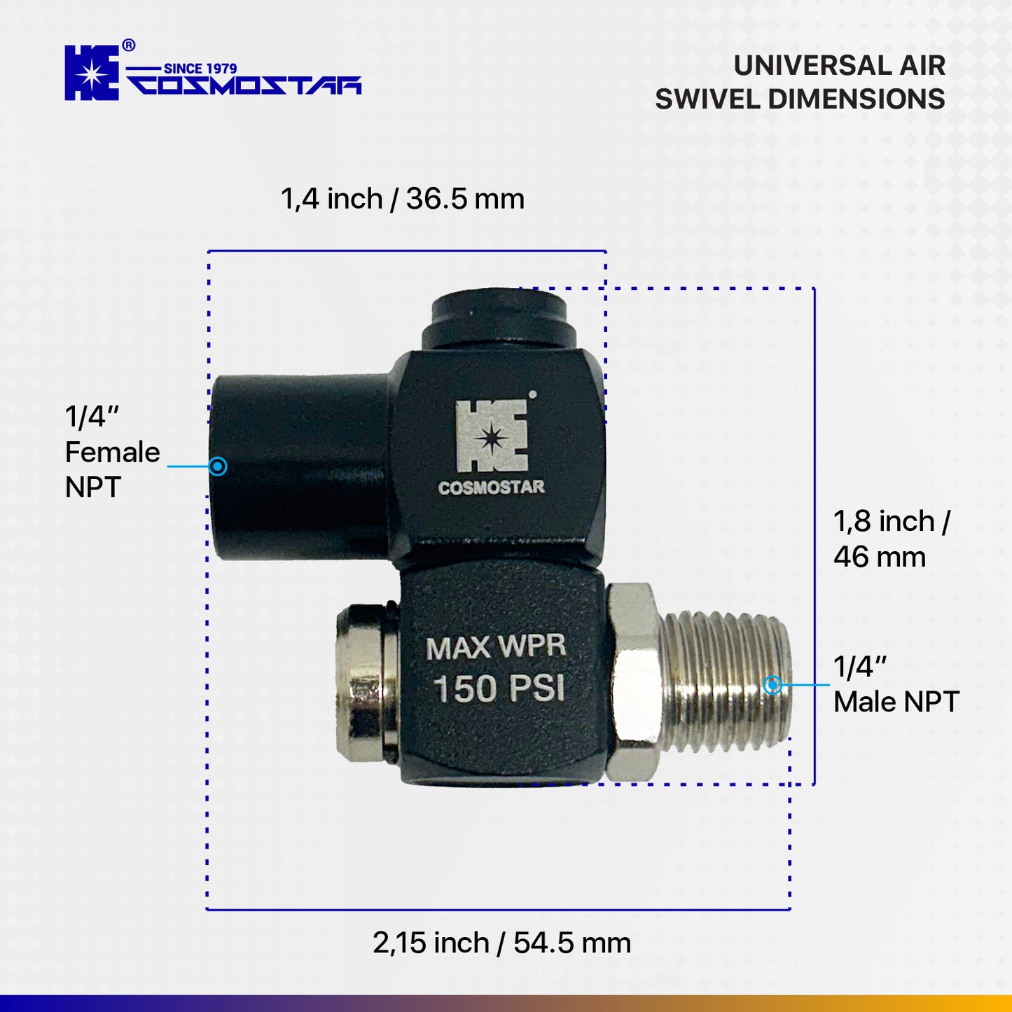 Cosmostar 1/4" NPT 360° Swivel Air Hose Connector (2-Pack)