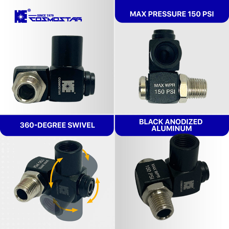 Cosmostar 1/4" NPT 360° Swivel Air Hose Connector (2-Pack)