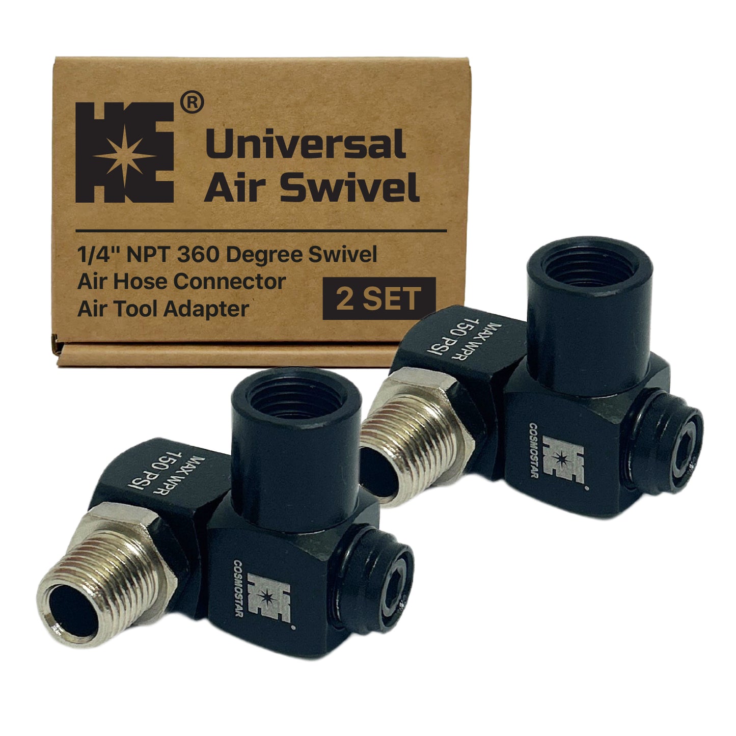 Cosmostar 1/4" NPT 360° Swivel Air Hose Connector (2-Pack)
