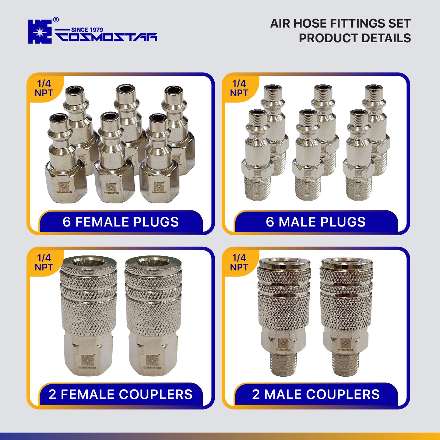 Cosmostar 16-Piece 1/4" NPT  Air Hose Fittings Set