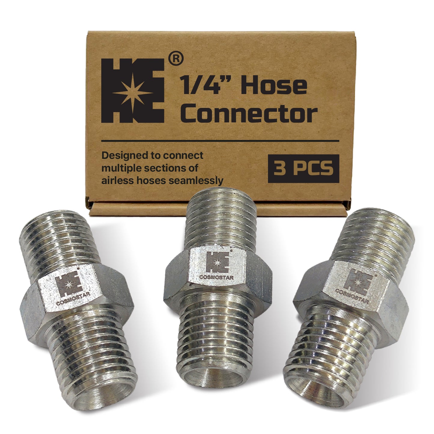 Cosmostar 1/4" x 1/4" Hose Fitting for Connecting 1/4" Airless Paint Hoses, Compatible with 243025-3 pcs (NGG0404S-3P)