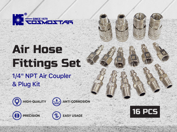 Cosmostar 16-Piece 1/4" NPT  Air Hose Fittings Set