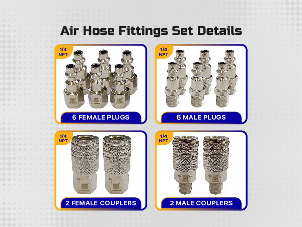 Cosmostar 16-Piece 1/4" NPT  Air Hose Fittings Set