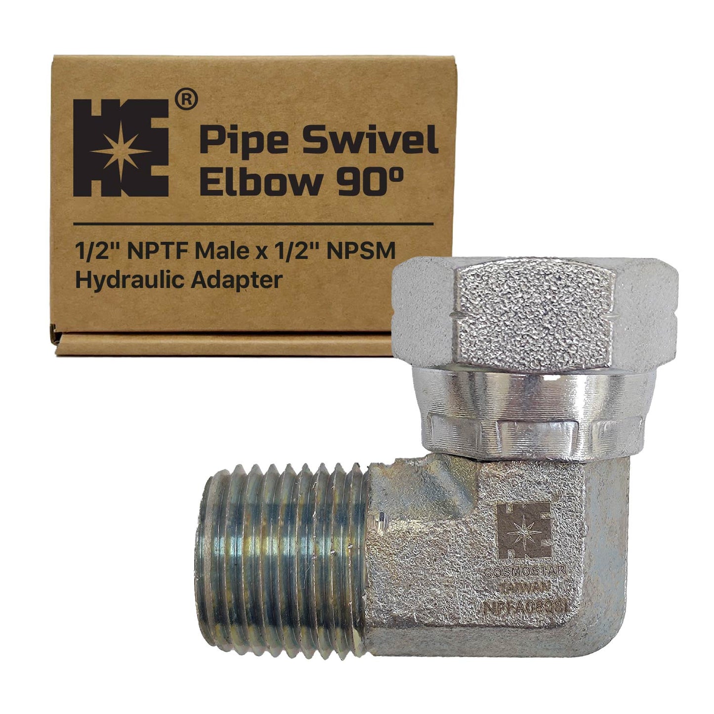 Cosmostar 1/2" NPTF Male x 1/2" NPSM Female 90° Swivel Hydraulic Adapter