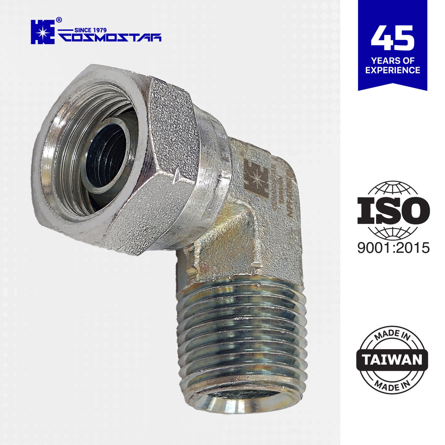 Cosmostar 1/2" NPTF Male x 1/2" NPSM Female 90° Swivel Hydraulic Adapter