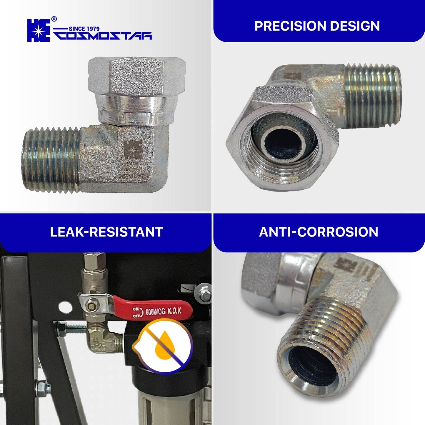 Cosmostar 1/2" NPTF Male x 1/2" NPSM Female 90° Swivel Hydraulic Adapter