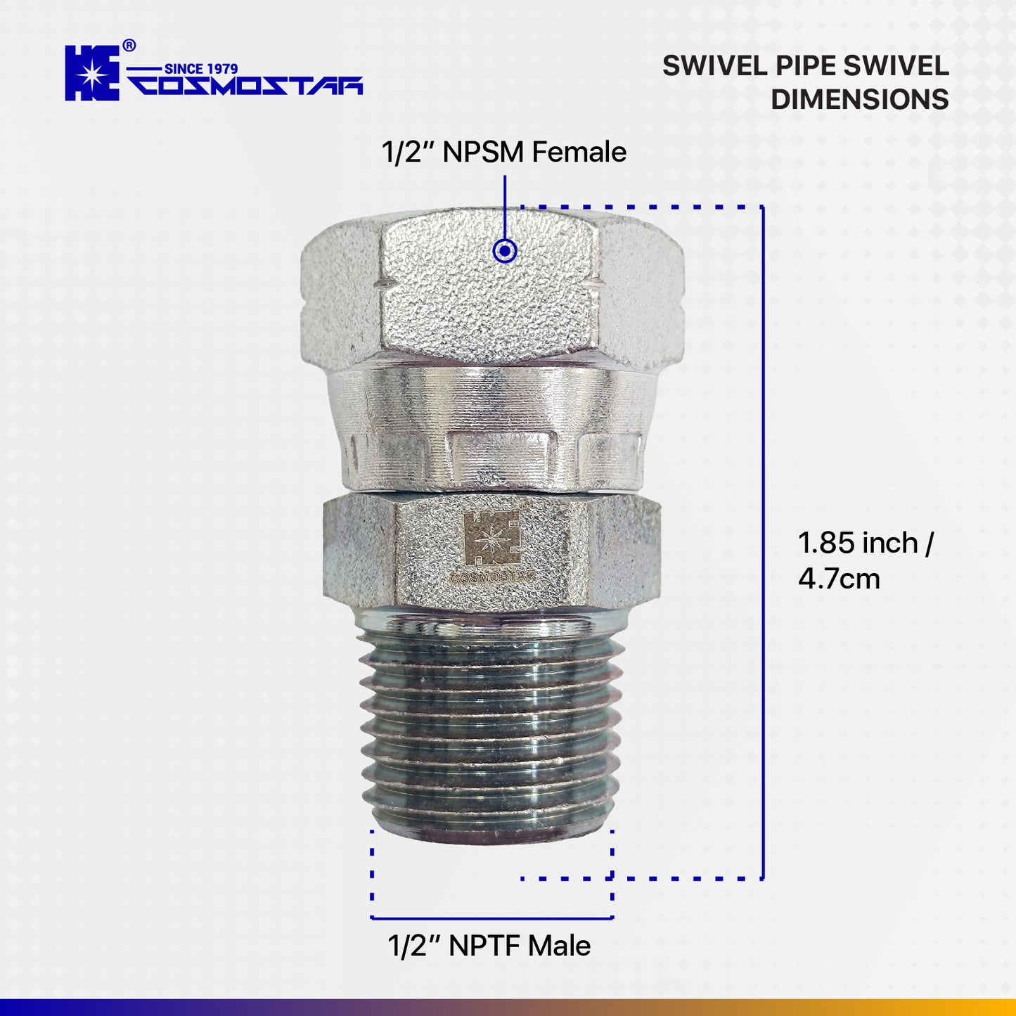 Cosmostar 1/2" NPTF Male x 1/2" NPSM Female Swivel Hydraulic Adapter