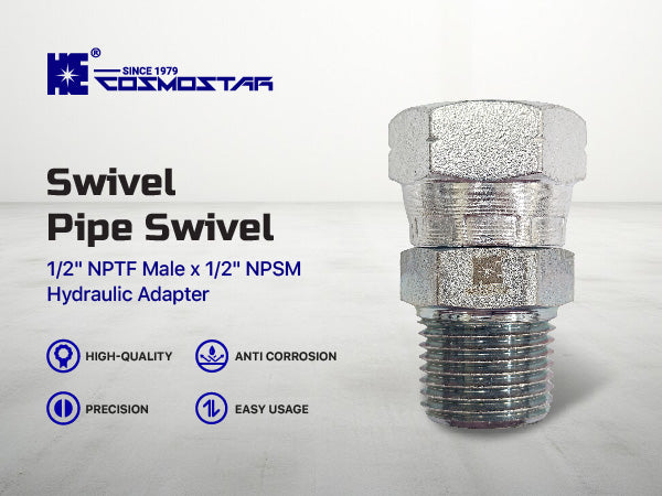 Cosmostar 1/2" NPTF Male x 1/2" NPSM Female Swivel Hydraulic Adapter
