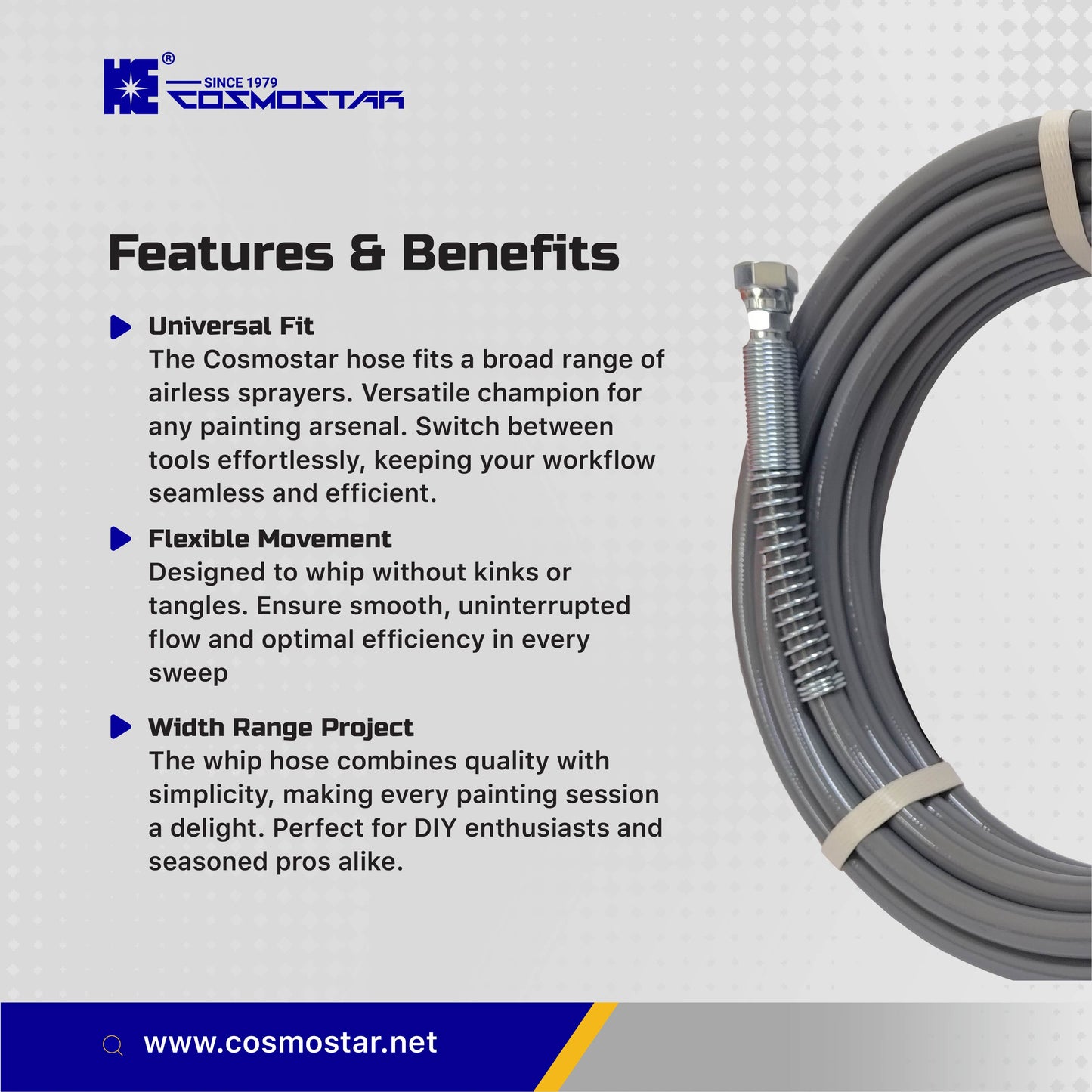 Cosmostar 1/4" x 25 feet Airless Sprayer Hose - 3600 PSI Max Pressure, Durable & Universal Fit Whip Hose (Ships from USA)