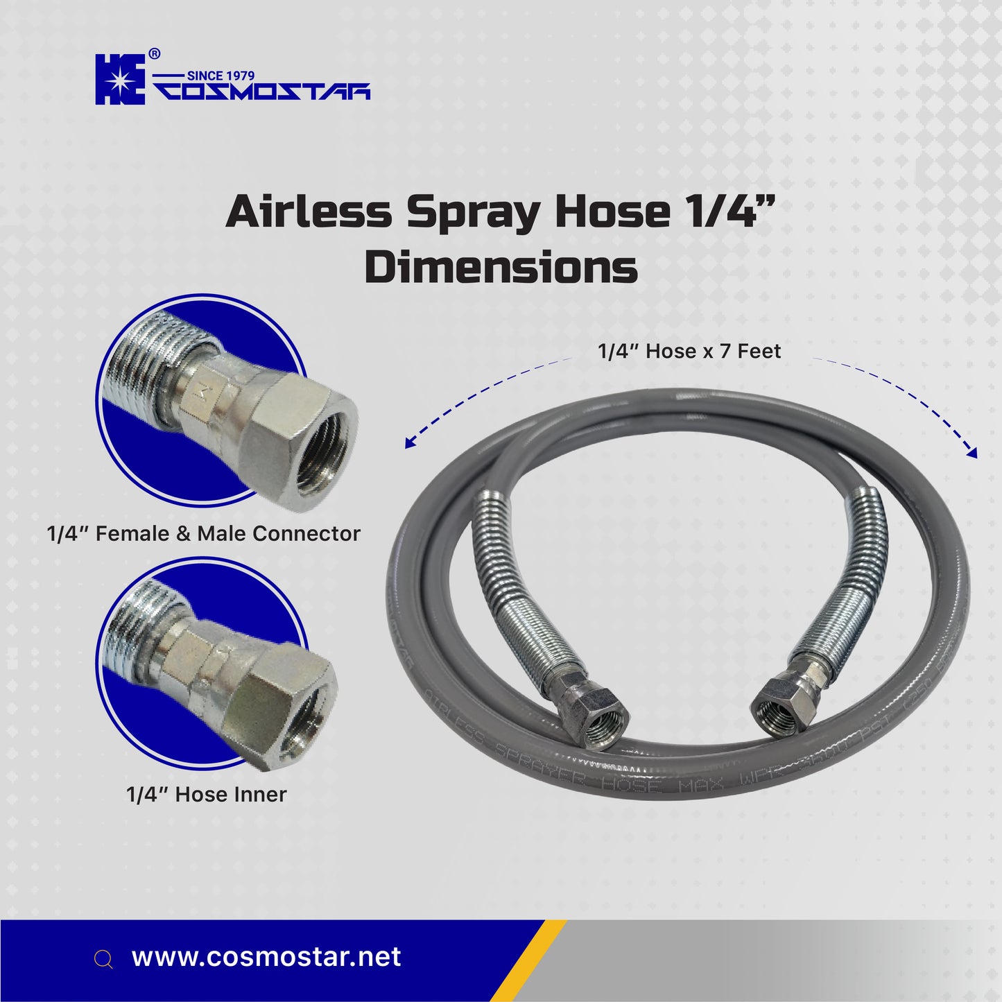 Cosmostar 1/4" x 7' Airless Paint Sprayer Whip Hose –3600 PSI Max Pressure (FBE) (Ships from USA)