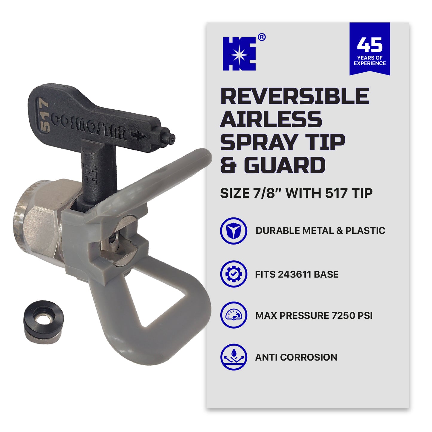 Cosmostar 7/8" Reversible Airless Spray Tip & Guard – 517 Tip Included