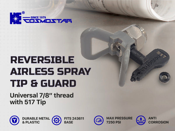 Cosmostar 7/8" Reversible Airless Spray Tip & Guard – 517 Tip Included