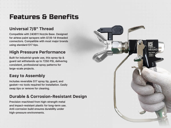 Cosmostar 7/8" Reversible Airless Spray Tip & Guard – 517 Tip Included