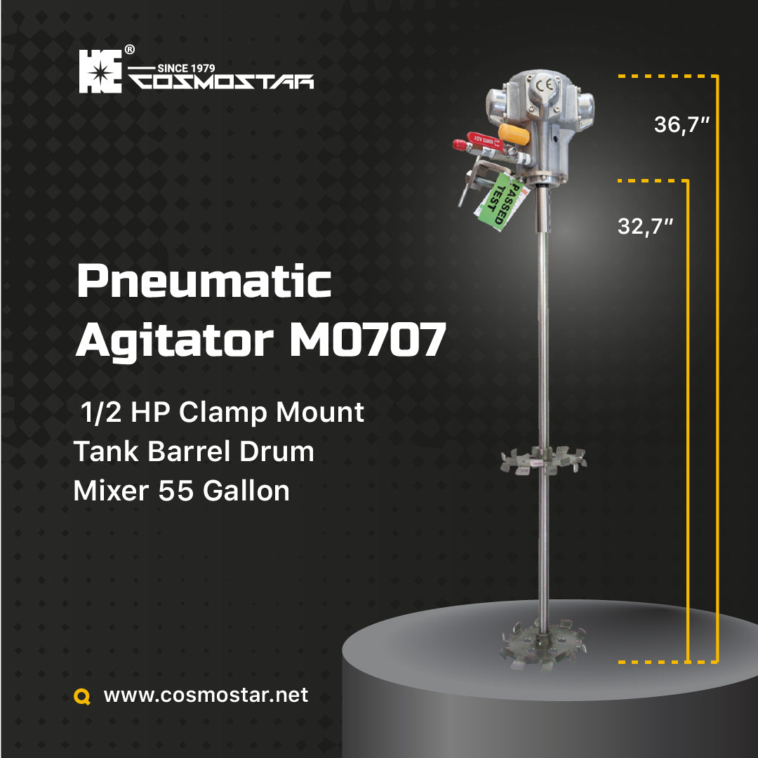 COSMOSTAR M0707 1/2 HP 55 Gallon COSMOSTAR 55 Gallon Pneumatic Agitator 1/2 HP, 7 N.M Clamp Mount Tank Barrel Drum Mixer