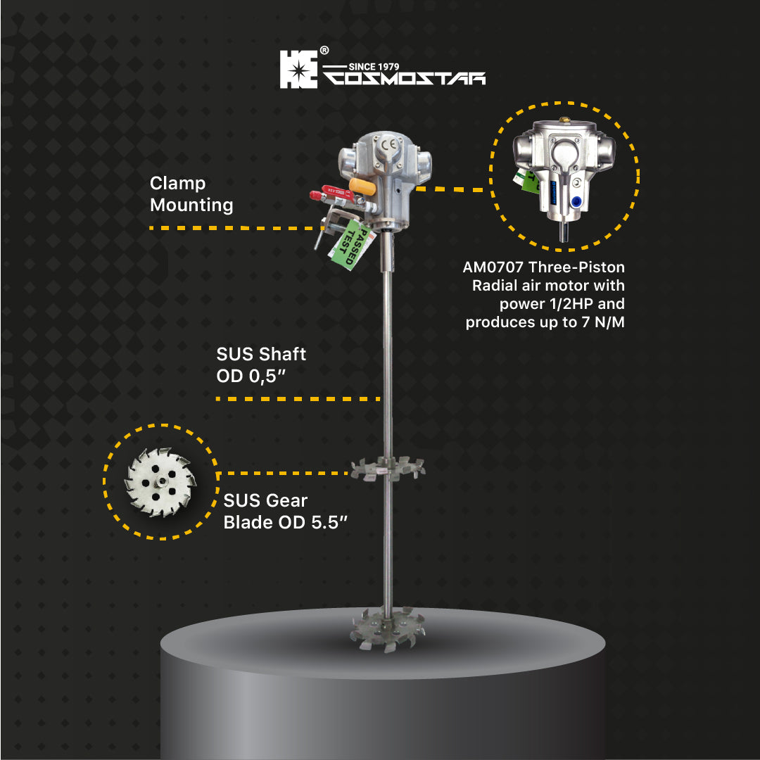 COSMOSTAR M0707 1/2 HP 55 Gallon COSMOSTAR 55 Gallon Pneumatic Agitator 1/2 HP, 7 N.M Clamp Mount Tank Barrel Drum Mixer
