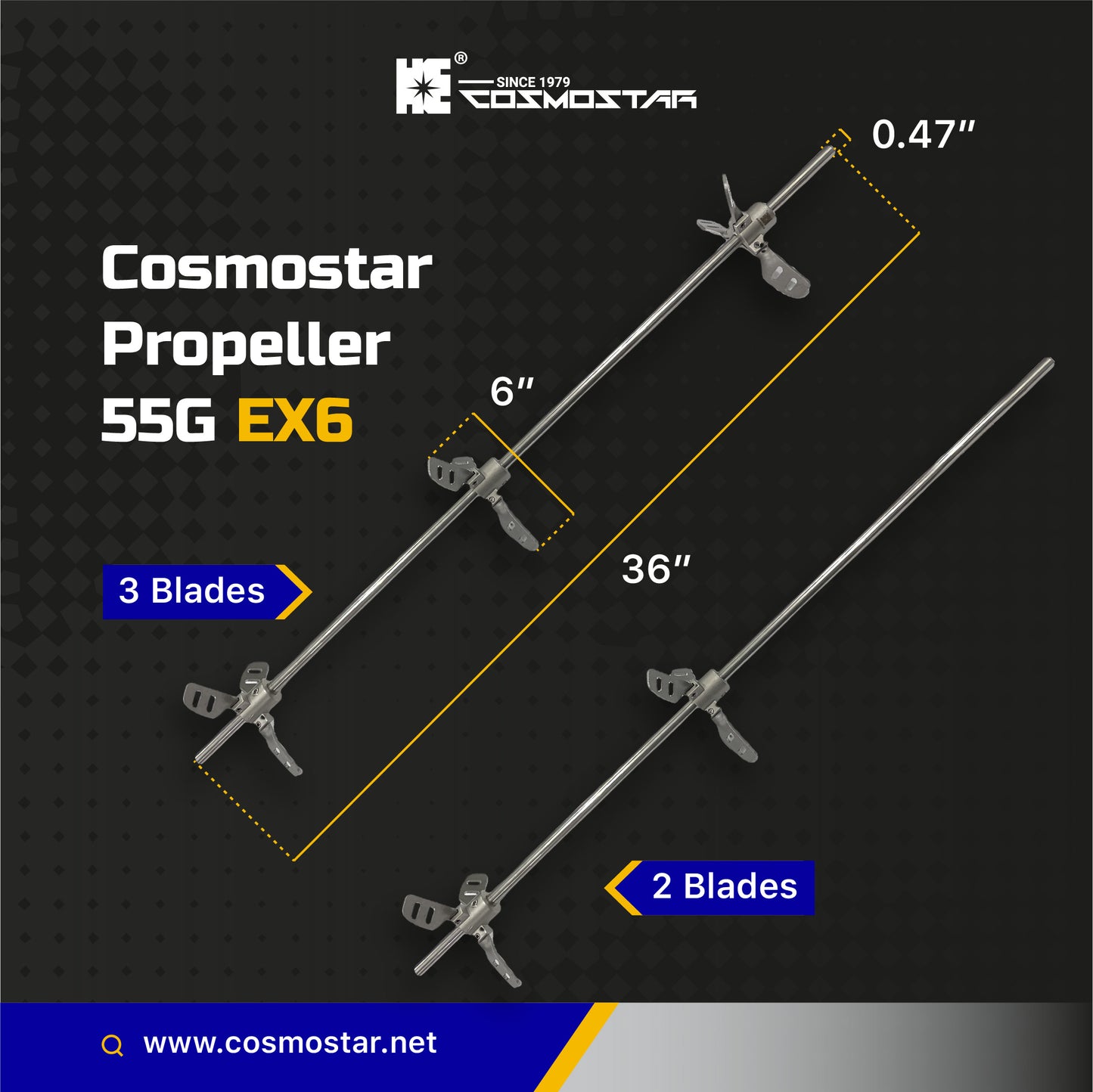 COSMOSTAR Stainless Steel Mixing Expandable Blade 55 Gallon Paint Mixer Stirring Propeller Tools with ⌀0.47” Shaft Rod, Expandable ⌀ 6 in.