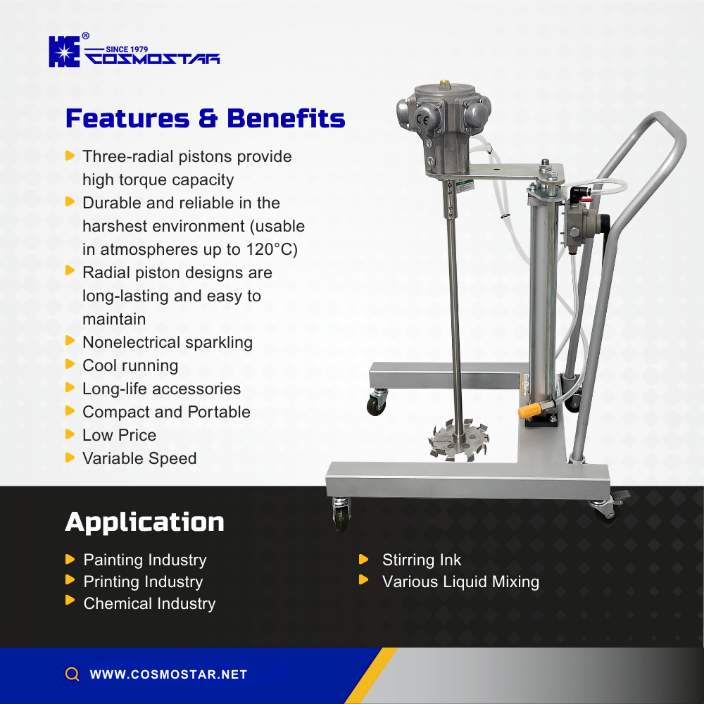 COSMOSTAR M0707 5 Gallon Pneumatic Lift Cart Mount Agitator