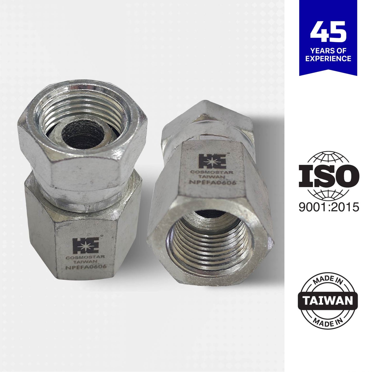 Cosmostar 3/8" NPTF Female x 3/8" NPSM Female Swivel Hydraulic Adapter