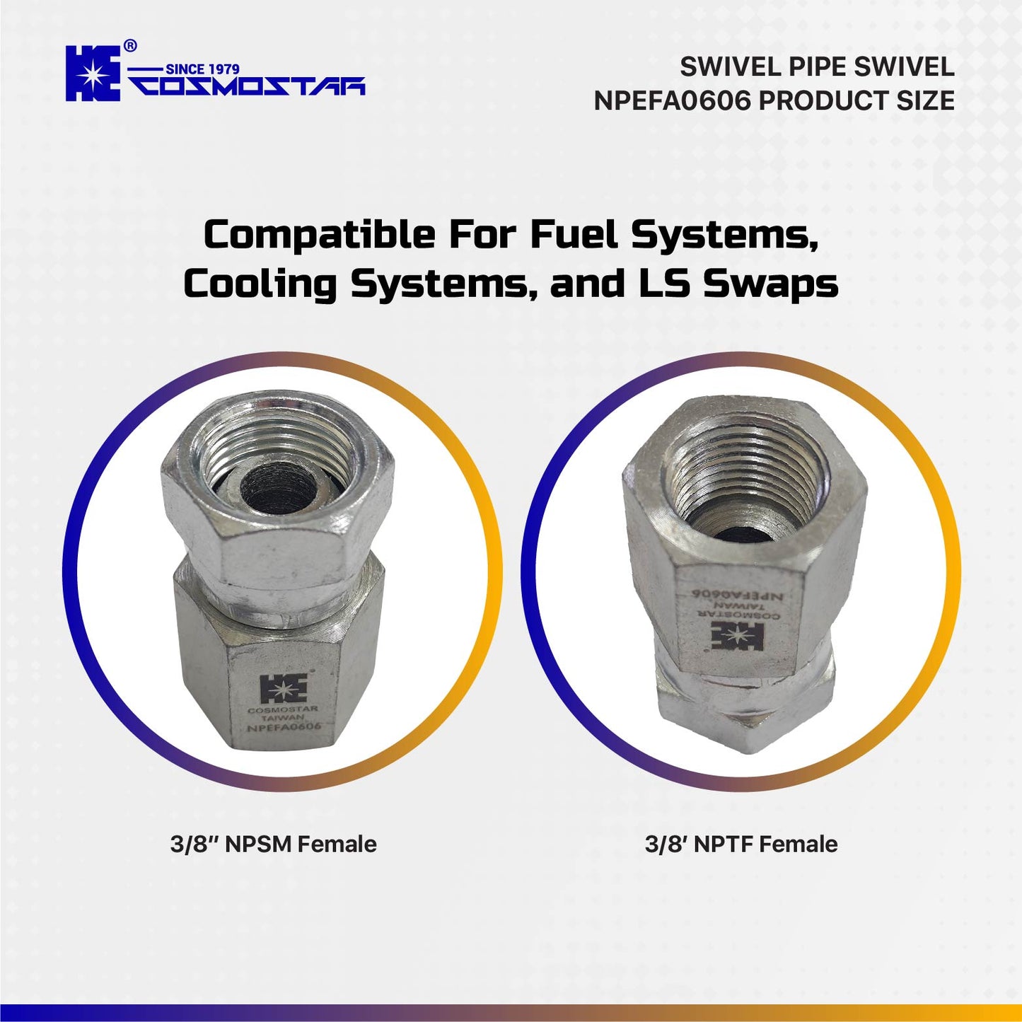 Cosmostar 3/8" NPTF Female x 3/8" NPSM Female Swivel Hydraulic Adapter