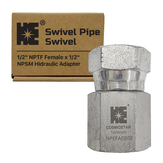 Cosmostar 1/2" NPTF Female x 1/2" NPSM Female Swivel Hydraulic Adapter