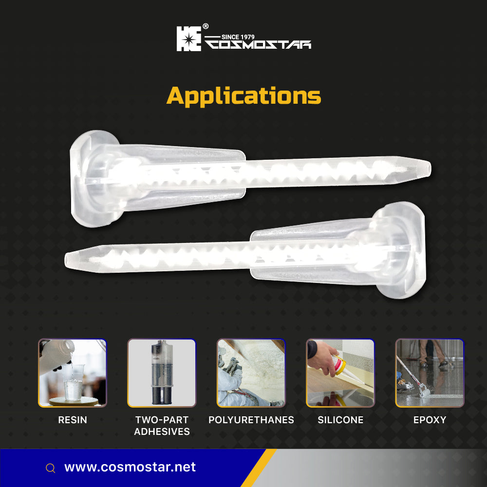 CosmoMix RCS03-17S, 500 Pieces, Helical Static Mixer Nozzle Tube Tip, Bayonet Connection, 2.44 Inches, 17 Elements